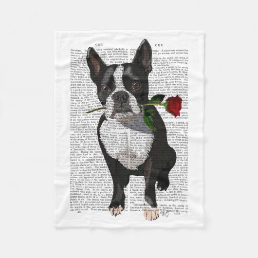 Boston Terrier mit Rose im Mund Fleecedecke (Vorderseite)