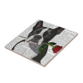 Boston Terrier mit Rose im Mund Fliese (Seite)