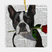Boston Terrier mit Rose im Mund Keramikornament (Vorderseite)