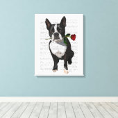 Boston Terrier mit Rose im Mund Leinwanddruck (Insitu (Holzboden))