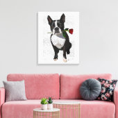 Boston Terrier mit Rose im Mund Leinwanddruck (Insitu (Wohnzimmer))