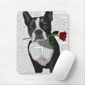 Boston Terrier mit Rose im Mund Mousepad (Mit Mouse)