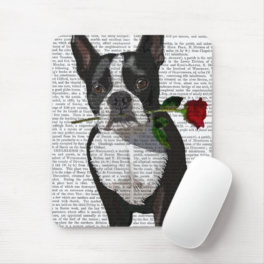 Boston Terrier mit Rose im Mund Mousepad (Mit Mouse)
