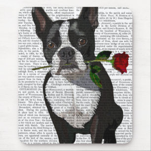 Boston Terrier mit Rose im Mund Mousepad