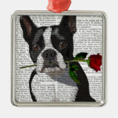 Boston Terrier mit Rose im Mund Ornament Aus Metall (Vorne)