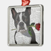 Boston Terrier mit Rose im Mund Ornament Aus Metall (Links)