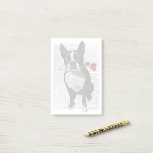 Boston Terrier mit Rose im Mund Post-it Klebezettel (Auf Schreibtisch)
