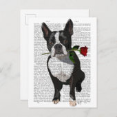 Boston Terrier mit Rose im Mund Postkarte (Vorne/Hinten)