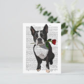 Boston Terrier mit Rose im Mund Postkarte (Stehend Vorderseite)