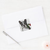 Boston Terrier mit Rose im Mund Quadratischer Aufkleber (Umschlag)