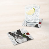 Boston Terrier mit Rose im Mund Rechteckiger Pappuntersetzer (Vor Ort)