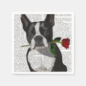 Boston Terrier mit Rose im Mund Serviette (Vorderseite)
