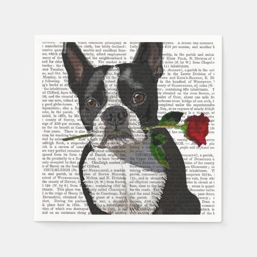 Boston Terrier mit Rose im Mund Serviette (Vorderseite)
