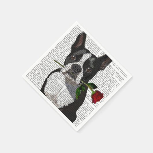 Boston Terrier mit Rose im Mund Serviette (Ecke)