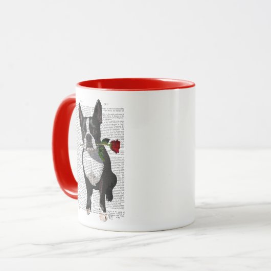 Boston Terrier mit Rose im Mund Tasse (Vorderseite Links)