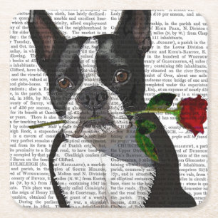 Boston Terrier mit Rose in Mouth Rechteckiger Pappuntersetzer