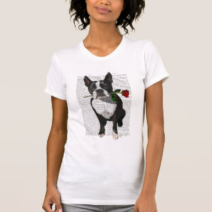 Boston Terrier mit Rose in Mouth T-Shirt