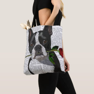 Boston Terrier mit Rose in Mouth Tasche