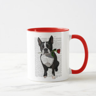 Boston Terrier mit Rose in Mouth Tasse