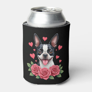Boston Terrier mit roten Rosen Herzen Valentinstag Dosenkühler