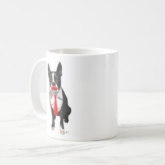 Boston Terrier mit roter Krawatte und Mustache 2 Kaffeetasse (Vorderseite Links)