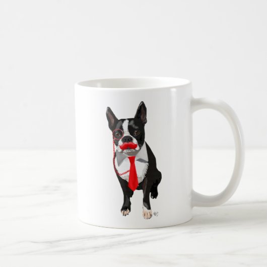 Boston Terrier mit roter Krawatte und Mustache 2 Kaffeetasse (Rechts)