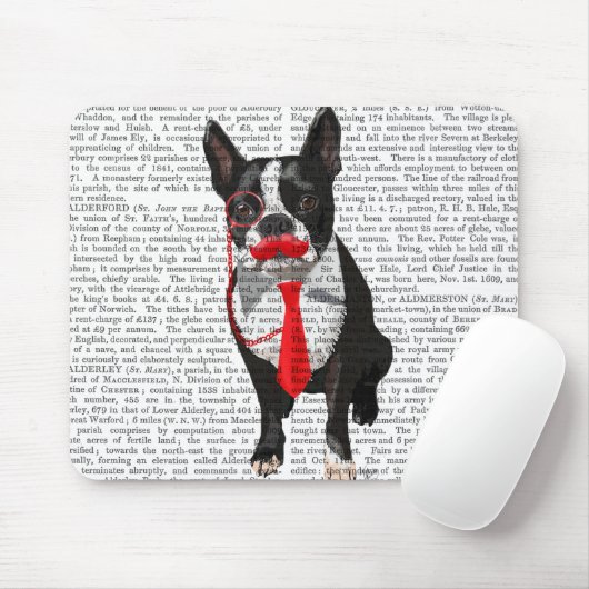 Boston Terrier mit roter Krawatte und Mustache 2 Mousepad (Mit Mouse)