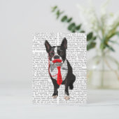 Boston Terrier mit roter Krawatte und Mustache 2 Postkarte (Stehend Vorderseite)
