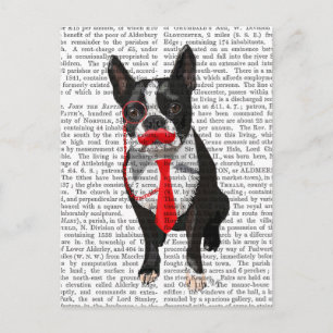 Boston Terrier mit roter Krawatte und Mustache 2 Postkarte