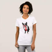 Boston Terrier mit roter Krawatte und Mustache 2 T-Shirt (Vorne ganz)