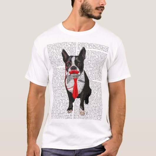 Boston Terrier mit roter Krawatte und Mustache 2 T-Shirt (Vorderseite)