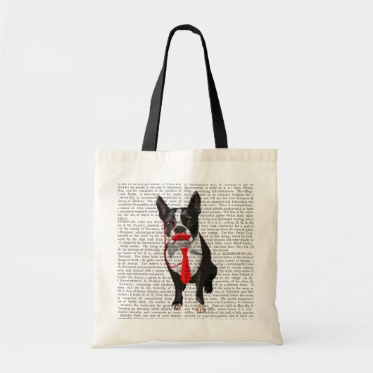 Boston Terrier mit roter Krawatte und Mustache 2 Tragetasche (Vorne)