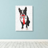 Boston Terrier mit roter Krawatte und Mustache Leinwanddruck (Insitu (Holzboden))