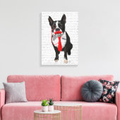 Boston Terrier mit roter Krawatte und Mustache Leinwanddruck (Insitu (Wohnzimmer))