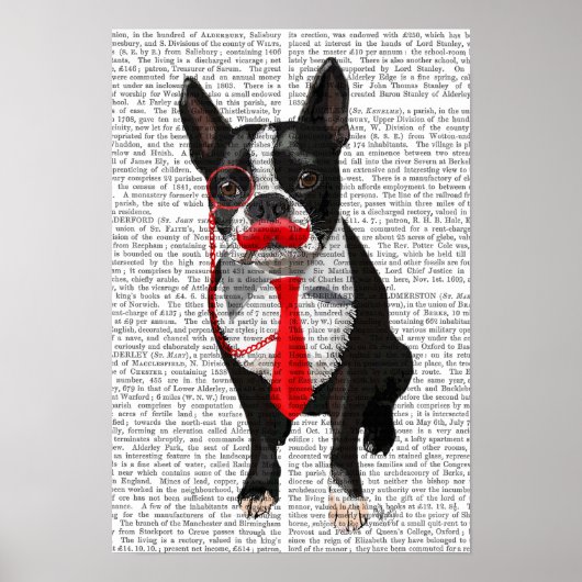 Boston Terrier mit roter Krawatte und Mustache Poster (Vorne)