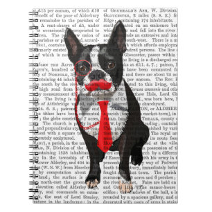 Boston-Terrier mit roter Krawatte und Schnurrbart Notizblock