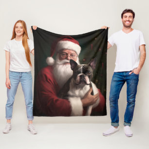 Boston Terrier mit Santa Claus Festive Weihnachten Fleecedecke