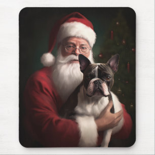 Boston Terrier mit Santa Claus Festive Weihnachten Mousepad