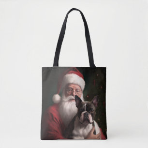 Boston Terrier mit Santa Claus Festives Weihnachte Tasche