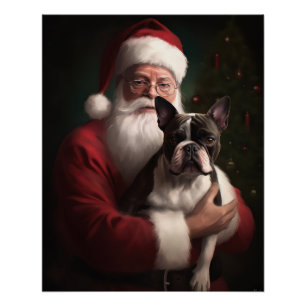 Boston Terrier mit Santa Claus Festliches Weihnach Poster