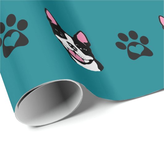 Boston Terrier mit Tatzen-Packpapier Geschenkpapier (Rolleneckpunkt)