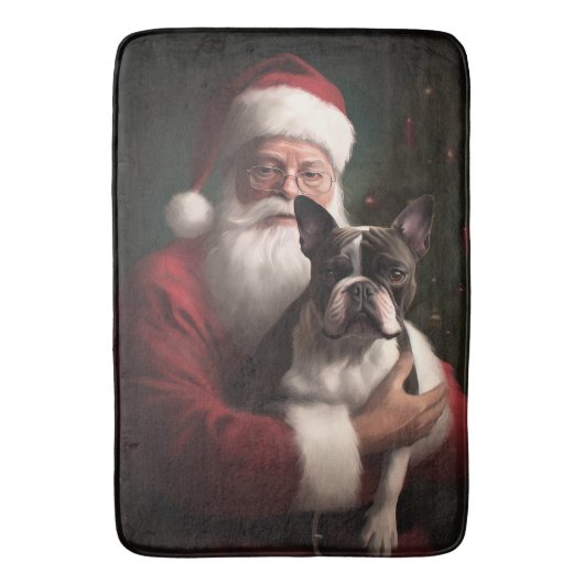 Boston Terrier mit Weihnachtsmann Weihnachten Badematte (Vorderseite Vertikal)