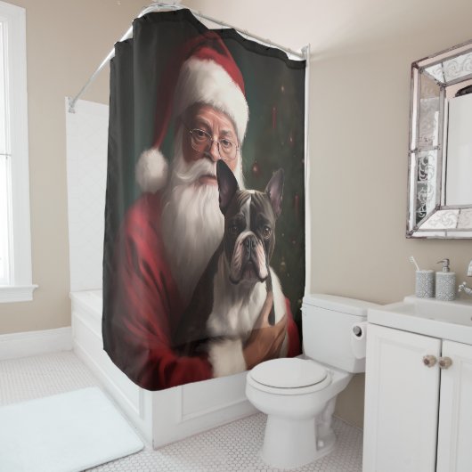 Boston Terrier mit Weihnachtsmann Weihnachten Duschvorhang (Beispiel)