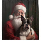 Boston Terrier mit Weihnachtsmann Weihnachten Duschvorhang (Vorderseite)