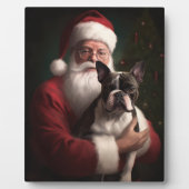 Boston Terrier mit Weihnachtsmann Weihnachten Fotoplatte (Vorderseite)
