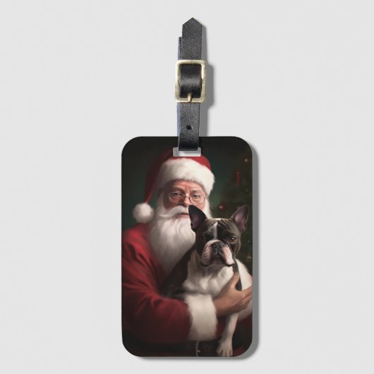Boston Terrier mit Weihnachtsmann Weihnachten Gepäckanhänger (Vorderseite Vertikal)