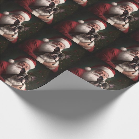 Boston Terrier mit Weihnachtsmann Weihnachten Geschenkpapier (Ecke)