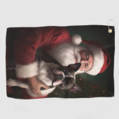 Boston Terrier mit Weihnachtsmann Weihnachten Golfhandtuch (Horizontal)