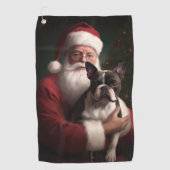 Boston Terrier mit Weihnachtsmann Weihnachten Golfhandtuch (Vorderseite)