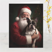 Boston Terrier mit Weihnachtsmann Weihnachten Karte (Gelbe Blume)